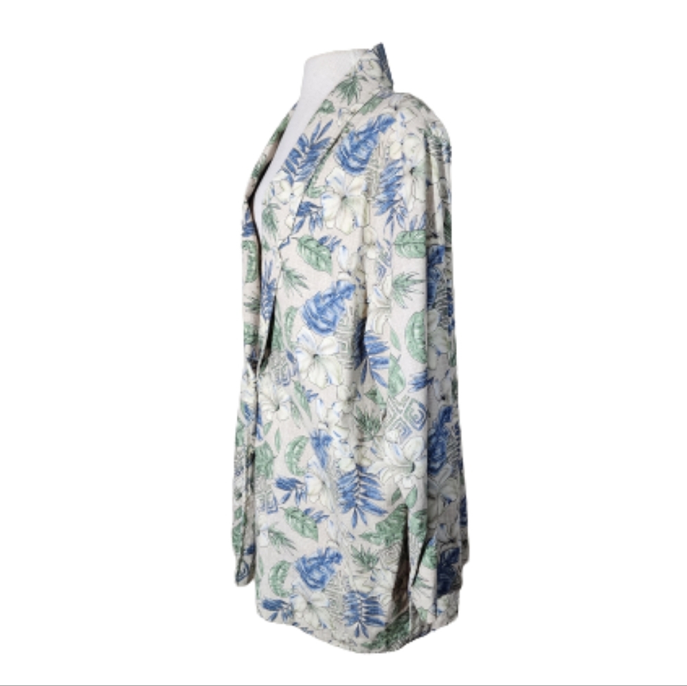Blazer Floral Vintage Oversized Beige and Blue Plus Size 1X - Picture 5 of 13
